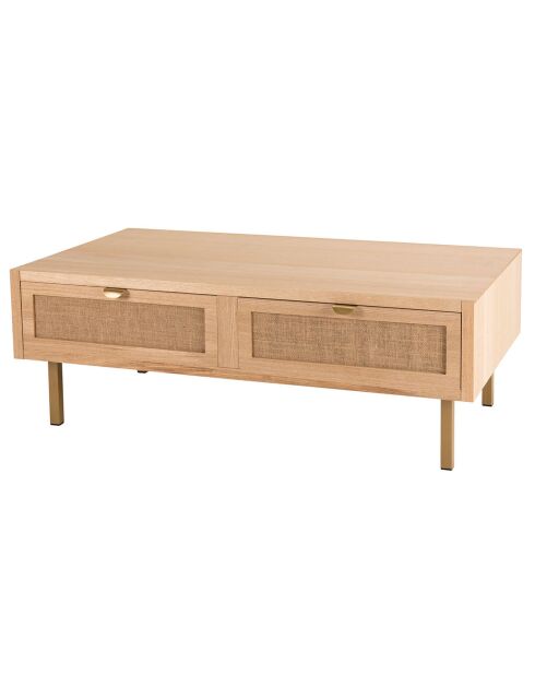 Table basse 2 tiroirs toile de jute aline bois/dorée - 110x60x40 cm