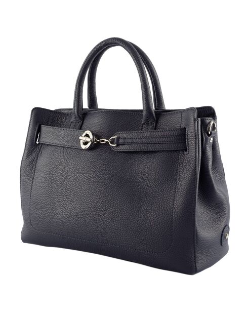 Sac à main en Cuir Paris marine - 38x28x14 cm