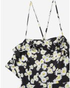 Robe en Soie mélangée à fines bretelles imprimé fleurs noir/blanc