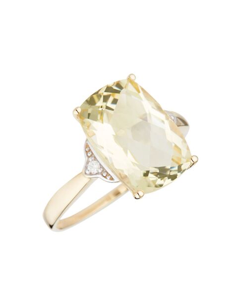 Bague Green Hill Diamants 0.03 ct  Quartz Jaune 7 ct or jaune