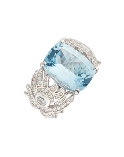 Bague Toliara Diamants 0.549 ct Topaze Bleue 7.07 cts or blanc