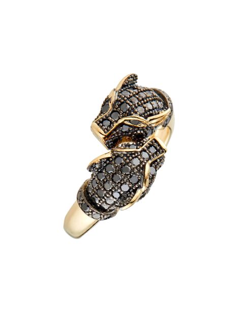 Bague Amour de Panthères Diamants Noirs 0.79 ct or jaune