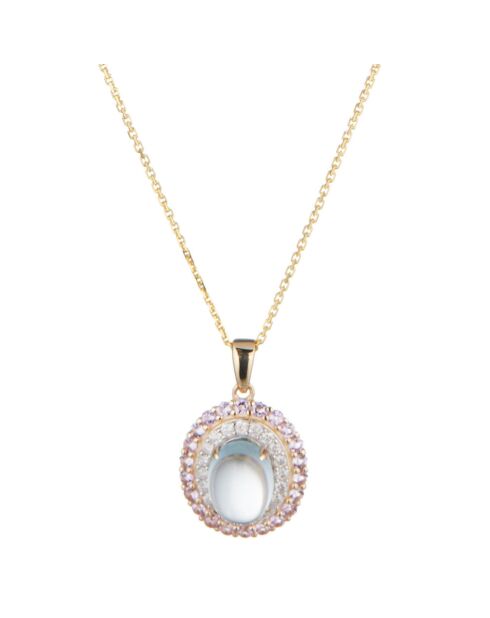 Apayao Diamant-Anhänger 0,19 Karat rosa Amethyste 0,40 ct rosa Amethyste 0,40 ct Blautopas 2,15 Karat Gelbgold