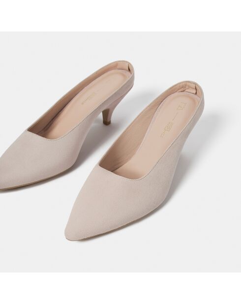 Mules en Velours de Cuir Same Old Love beige rosé - Talon 6 cm
