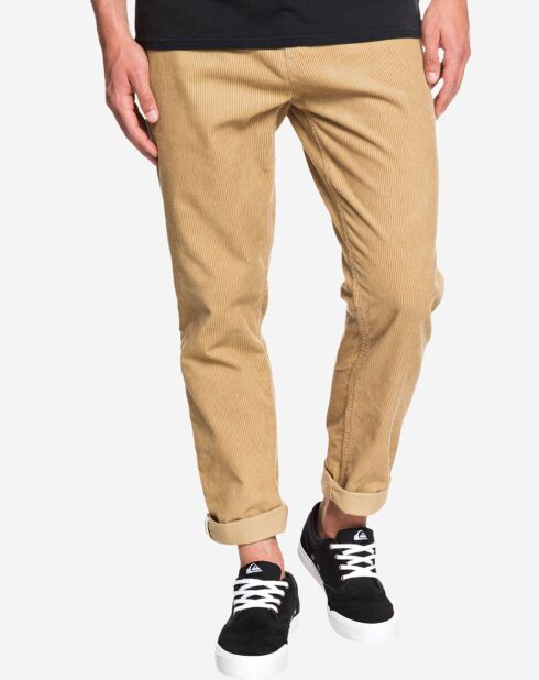 Pantalon chino en Velours Tapered Disaray beige