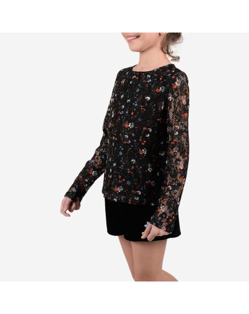 Blouse en dentelle imprimé floral noir/multicolore