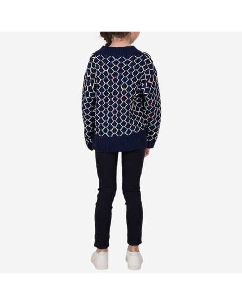 Pull en maille imprimé graphiques losanges bleu marine