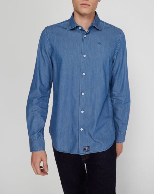 Chemise ajustée chambray bleu denim