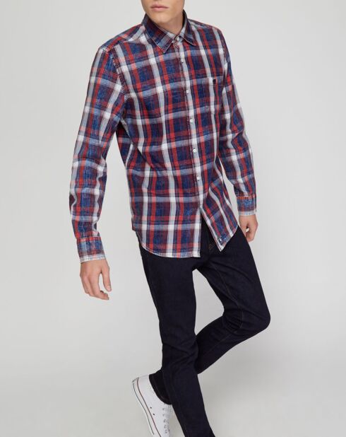 Chemise droite Washed carreaux rouge/bleu/blanc