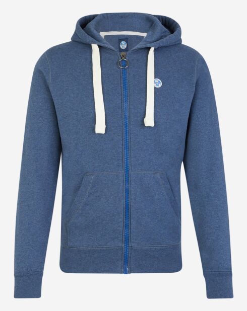 Sweat full zip à capuche bleu denim