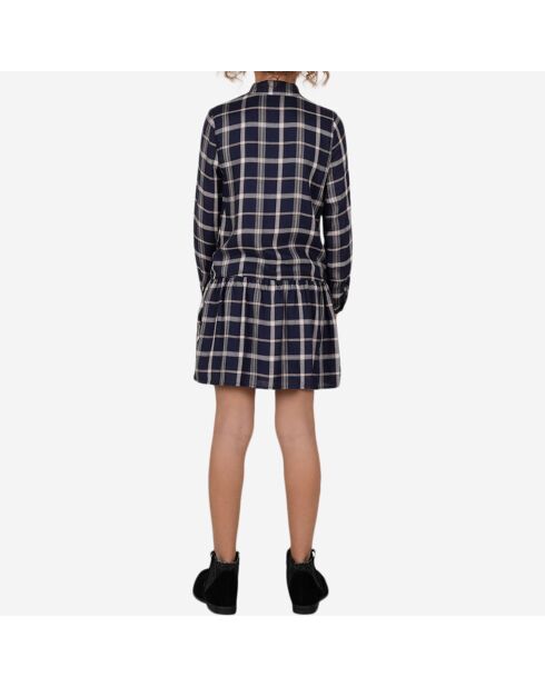Robe chemise imprimé à carreaux bleu marine