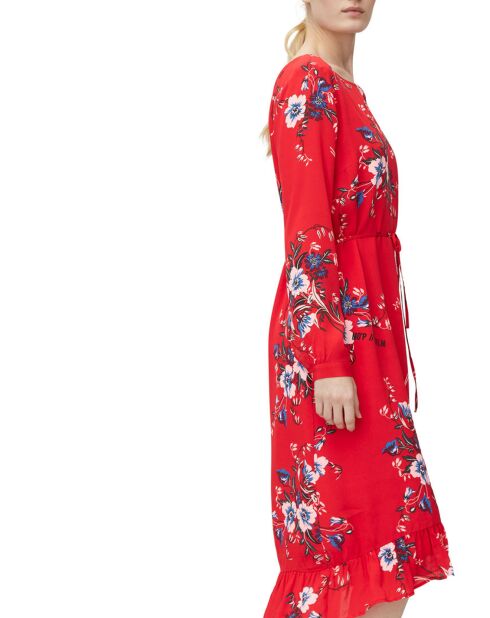 Robe en Viscose & Soie imprimée grosses fleurs rouge