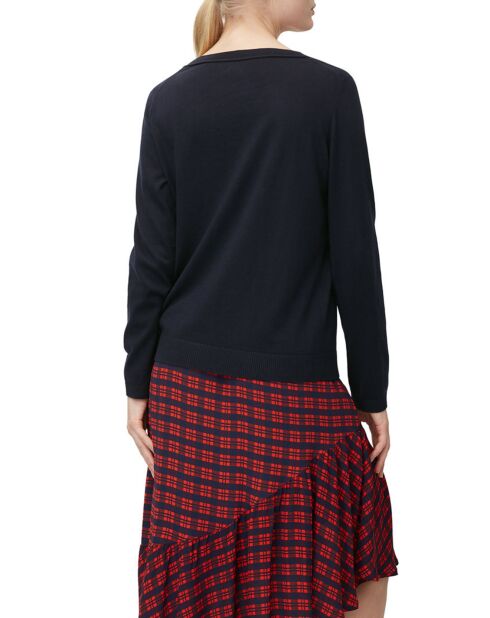 Pull col rond fin écriture bleu marine