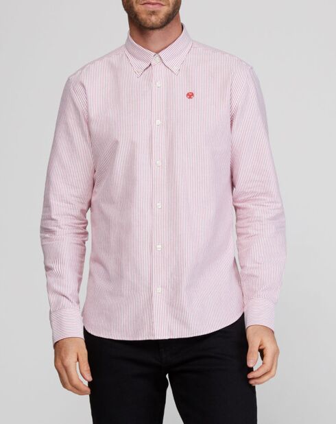 Chemise droite rayée Oxford rouge/blanc