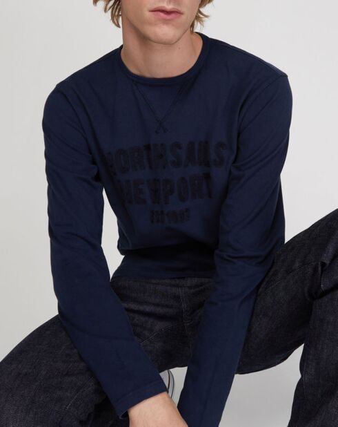 T-Shirt brodé ton sur ton bleu marine