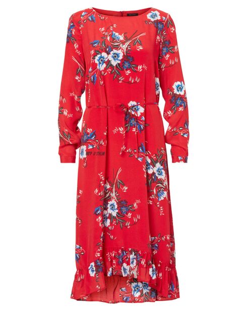 Robe en Viscose & Soie imprimée grosses fleurs rouge