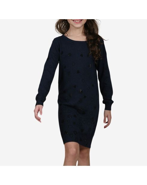 Robe courte droite en maille unie bleu marine