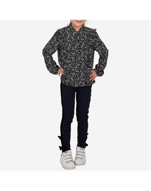 Chemise imprimé fleuris & détails volants noir/multicolore