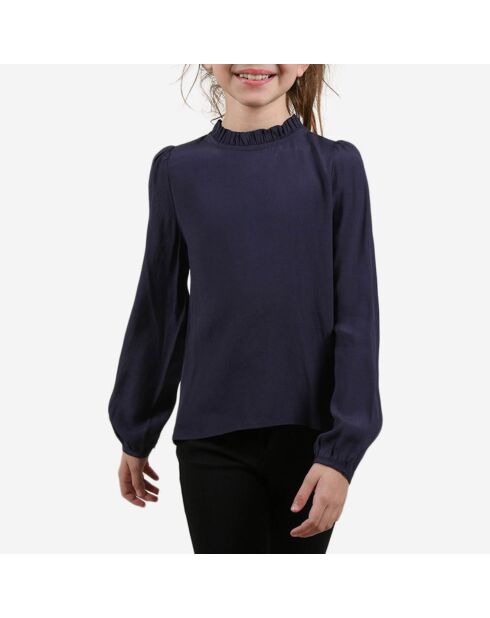 Blouse fluide col festonné bleu marine
