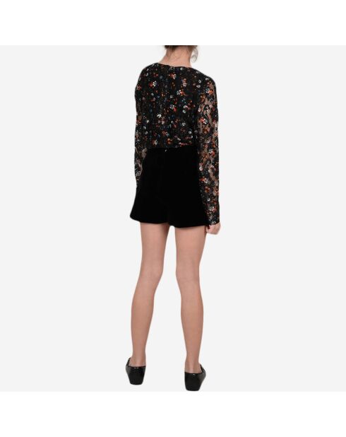 Blouse en dentelle imprimé floral noir/multicolore