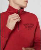 Sweat 1/2 zip coton flammé rouge