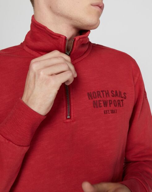 Sweat 1/2 zip coton flammé rouge