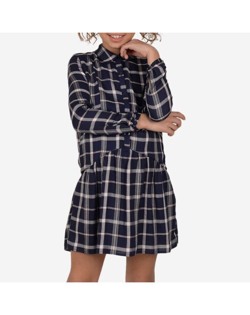 Robe chemise imprimé à carreaux bleu marine