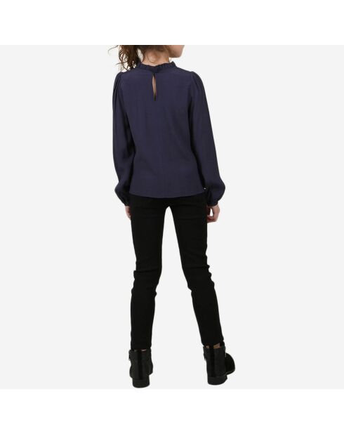 Blouse fluide col festonné bleu marine