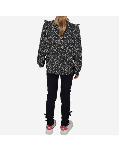 Chemise imprimé fleuris & détails volants noir/multicolore