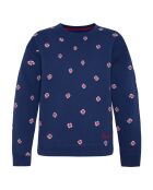 Sweat col rond Fleurs bleu marine