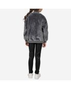 Blouson esprit bomber effet fourrure unie gris foncé