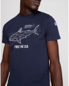 T-Shirt 100% Coton Bio Free The Sea bleu nuit