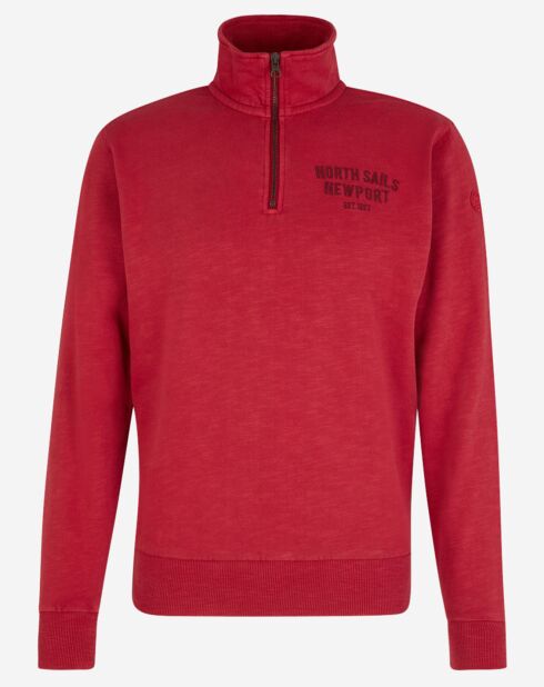 Sweat 1/2 zip coton flammé rouge