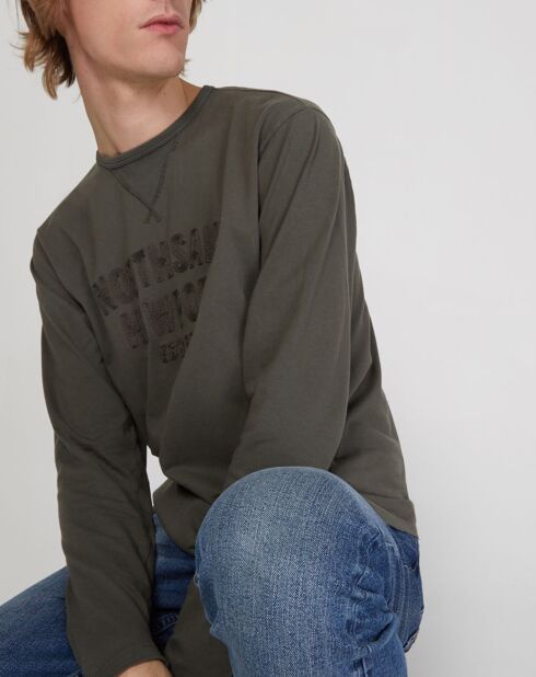 T-Shirt brodé ton sur ton kaki