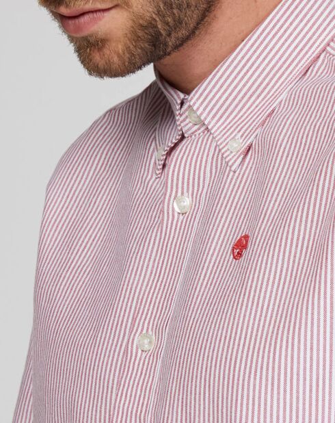 Chemise droite rayée Oxford rouge/blanc
