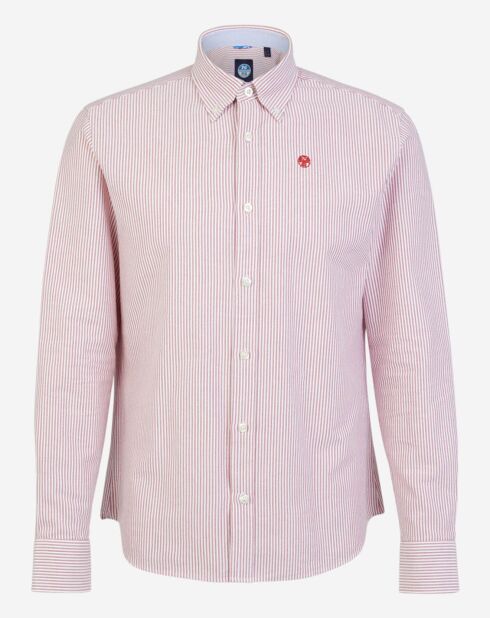 Chemise droite rayée Oxford rouge/blanc