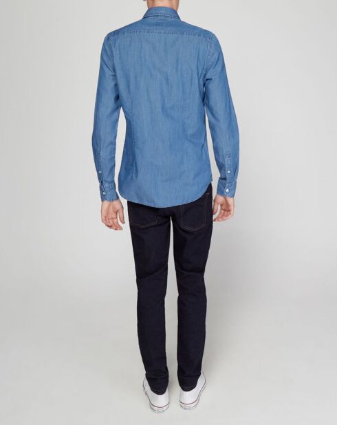 Chemise ajustée chambray bleu denim