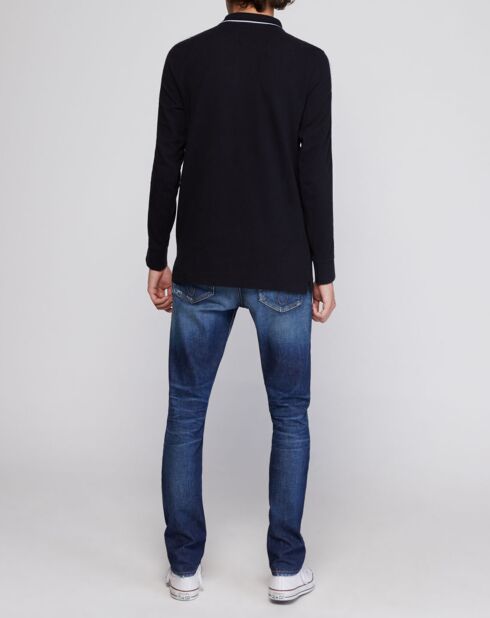 Polo en coton avec bandes noir