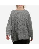 Pull ample en maille & strass ajourées gris