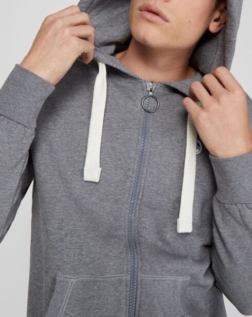 Sweat full zip à capuche gris chiné