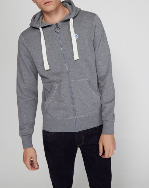 Sweat full zip à capuche gris chiné