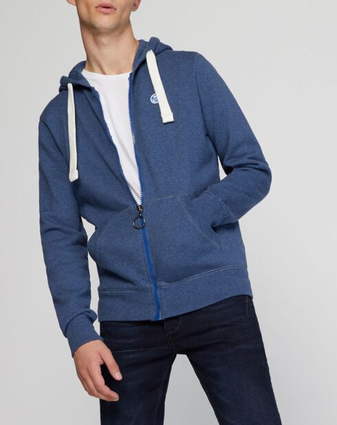 Sweat full zip à capuche bleu denim