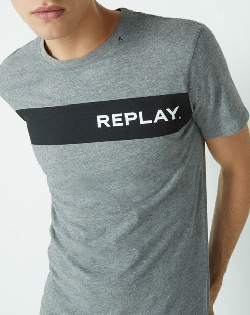 Graues meliertes Logo-T-Shirt