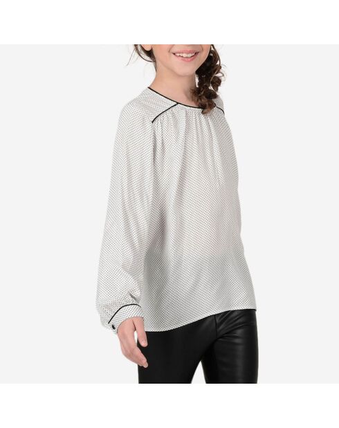 Blouse fluide imprimé mini pois écrue