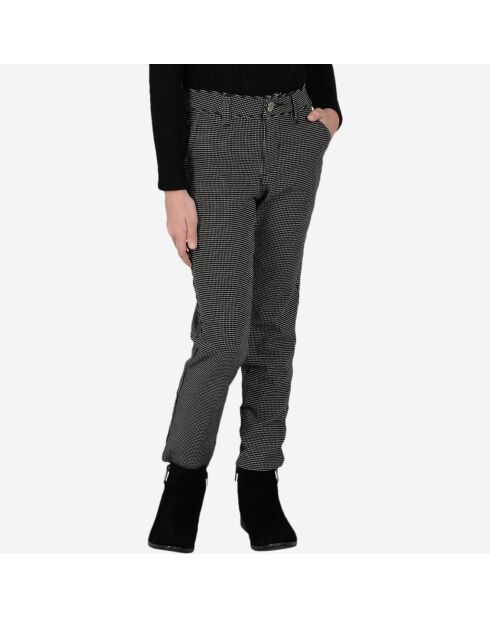 Pantalon slim imprimé petits carreaux noir/blanc