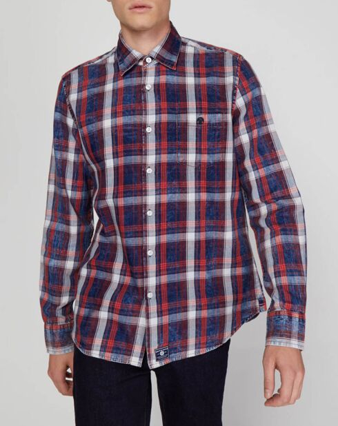 Chemise droite Washed carreaux rouge/bleu/blanc