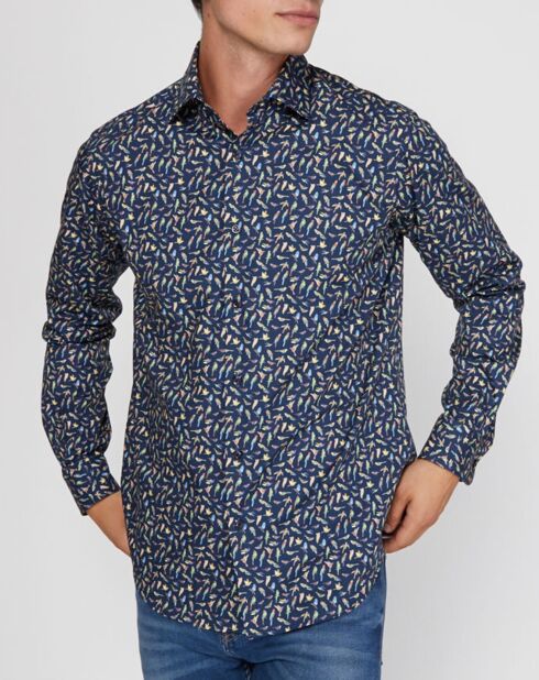 Chemise Regular Fit Perroquets bleu marine/multicolore