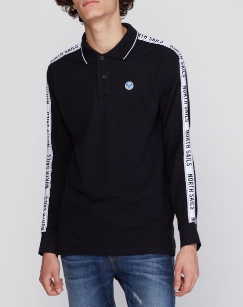 Polo en coton avec bandes noir