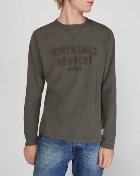 T-Shirt brodé ton sur ton kaki