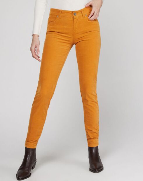 Pantalon slim en Velours fin Alby ambre